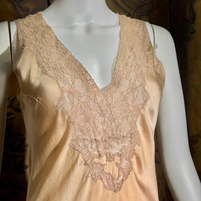 vintage 1930s Peach silk dress, CHAS A STEVENS Chicago bias cut lingerie dress, small