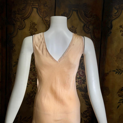 vintage 1930s Peach silk dress, CHAS A STEVENS Chicago bias cut lingerie dress, small