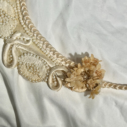 1920s vintage bridal crown tiara, white seed pearl and lace antique wedding head piece, wax flowers