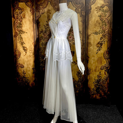 vintage 1950s ROGERS nightgown, white peplum Aphrodite Grecian Goddess lingerie gown