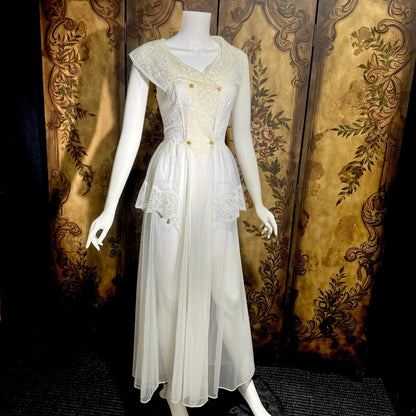vintage 1950s ROGERS nightgown, white peplum Aphrodite Grecian Goddess lingerie gown