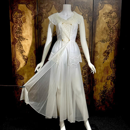 vintage 1950s ROGERS nightgown, white peplum Aphrodite Grecian Goddess lingerie gown