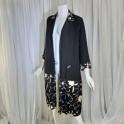 vintage 1920s evening coat, Inky black embroidered Antique Flapper duster