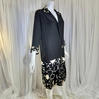 vintage 1920s evening coat, Inky black embroidered Antique Flapper duster