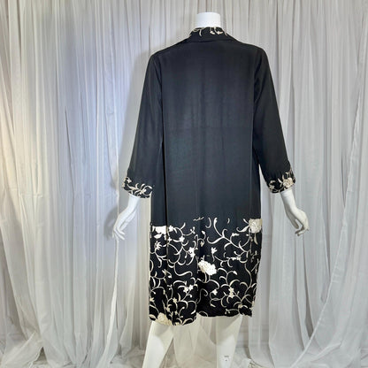 vintage 1920s evening coat, Inky black embroidered Antique Flapper duster