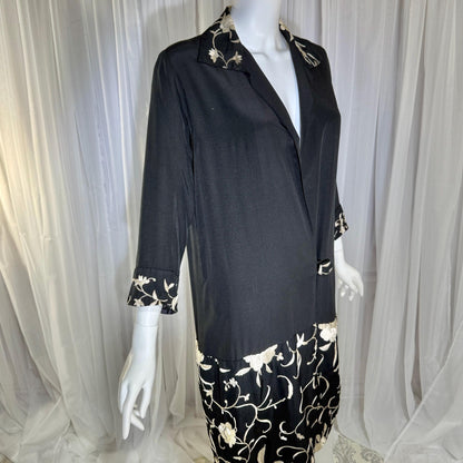 vintage 1920s evening coat, Inky black embroidered Antique Flapper duster
