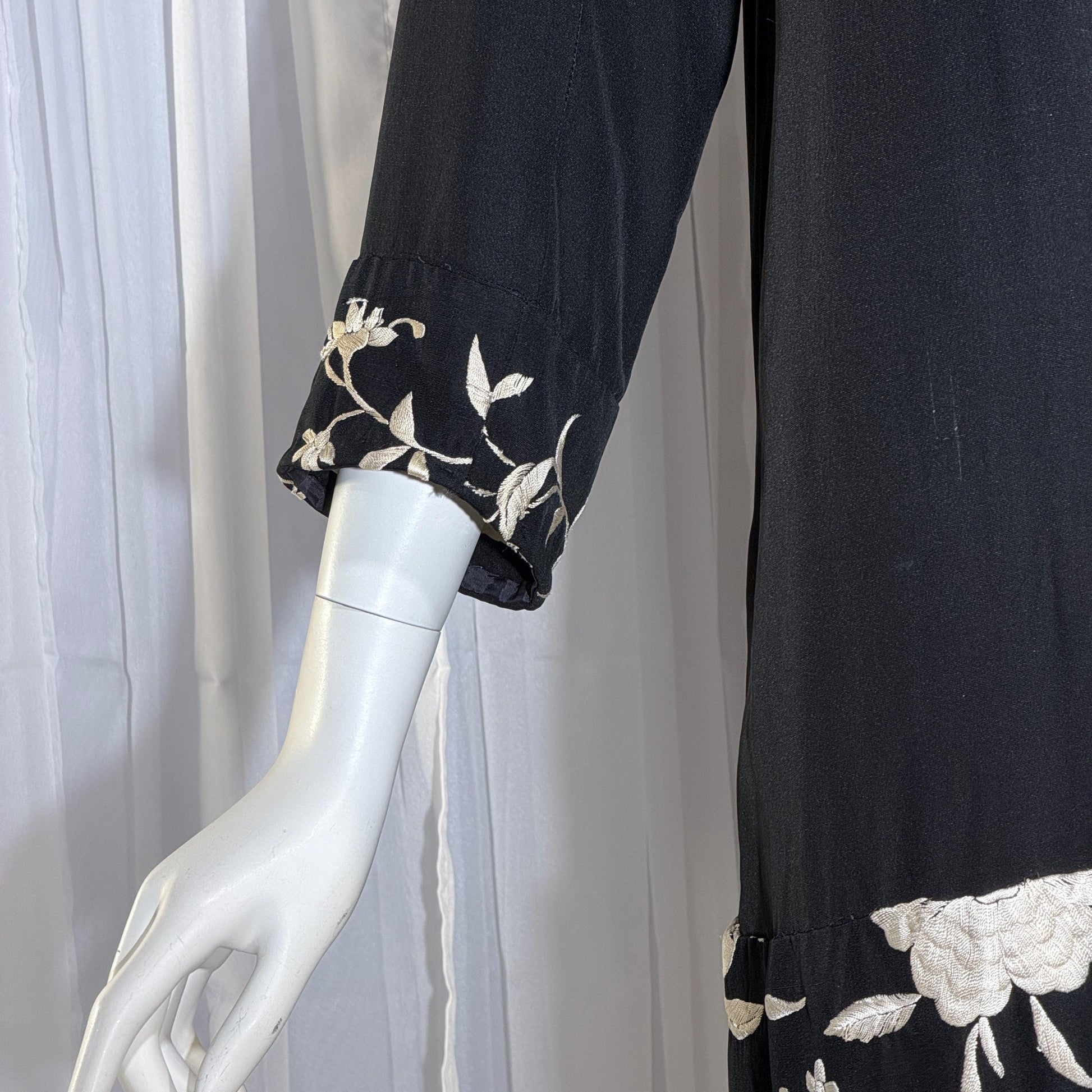 vintage 1920s evening coat, Inky black embroidered Antique Flapper duster