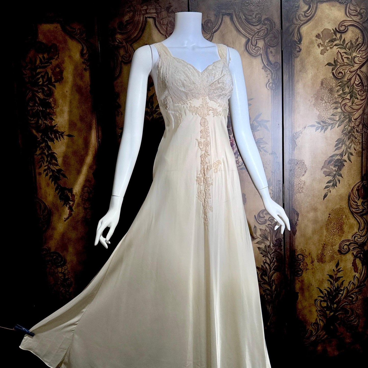 vintage 1940s nightgown robe set, HATEM EXCLUSIVE Buttery Peach silky nylon bridal peignoir lingerie slip dress and robe