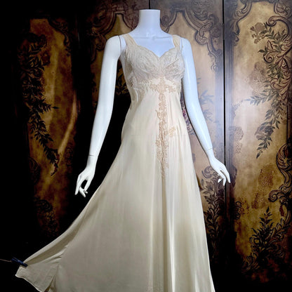 vintage 1940s nightgown robe set, HATEM EXCLUSIVE Buttery Peach silky nylon bridal peignoir lingerie slip dress and robe