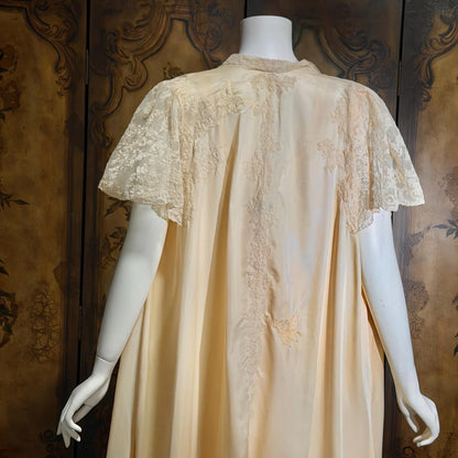 vintage 1940s nightgown robe set, HATEM EXCLUSIVE Buttery Peach silky nylon bridal peignoir lingerie slip dress and robe