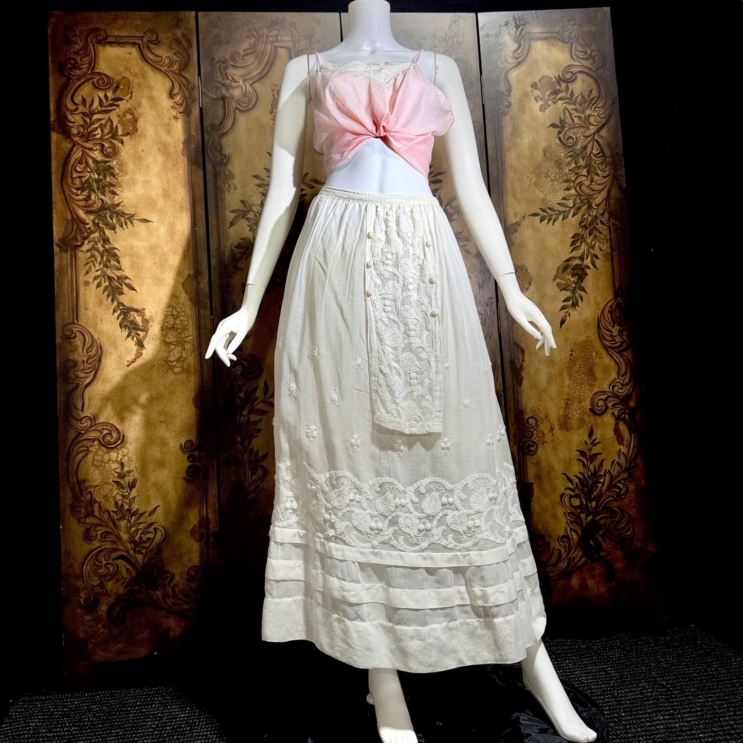 Vintage Edwardian cotton skirt, Antique 1900s heavily embroidered white maxi skirt, hippie boho skirt