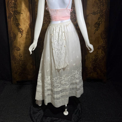 Vintage Edwardian cotton skirt, Antique 1900s heavily embroidered white maxi skirt, hippie boho skirt