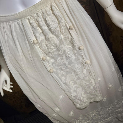 Vintage Edwardian cotton skirt, Antique 1900s heavily embroidered white maxi skirt, hippie boho skirt