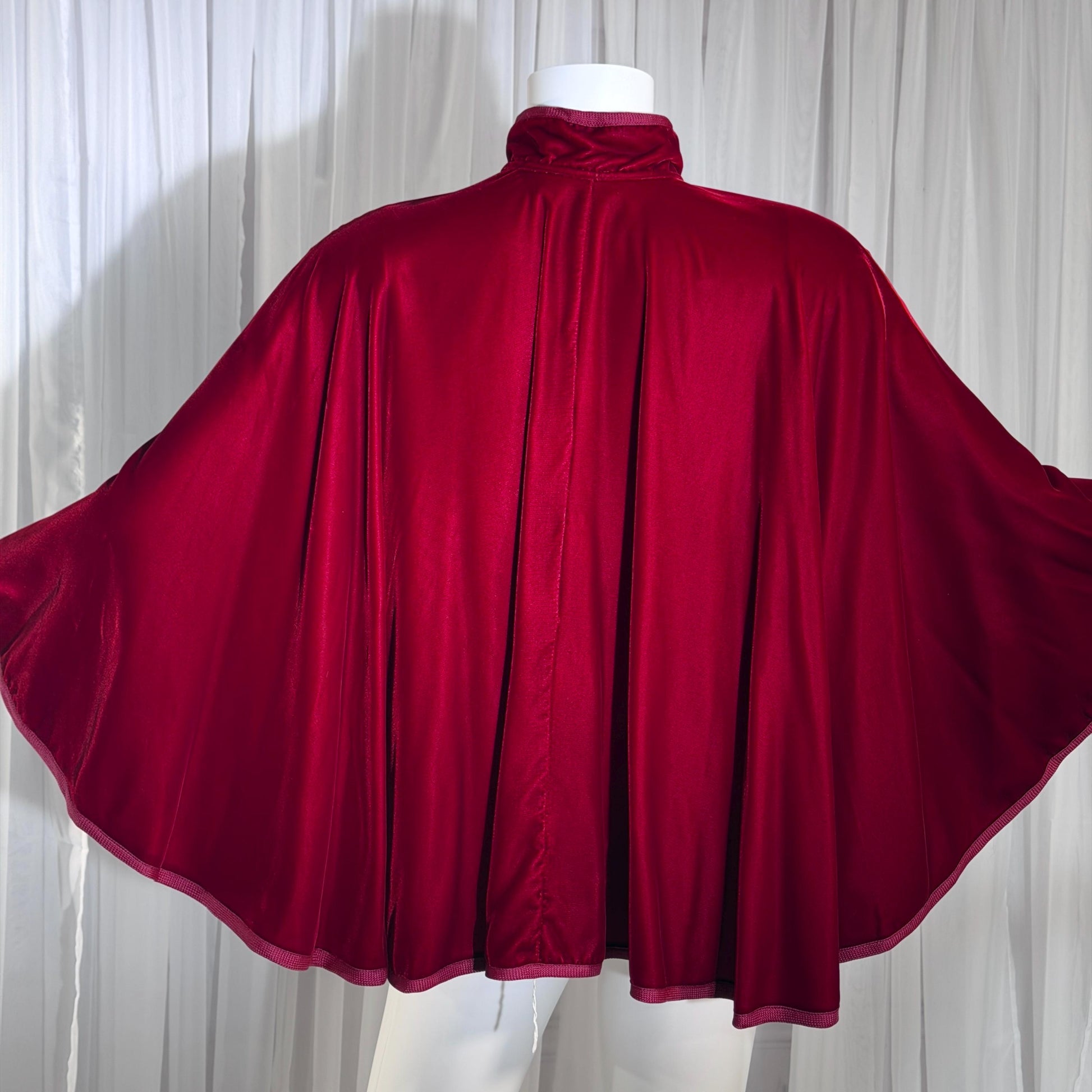 Vintage 1980s Velvet Capelet, I MAGNIN Sylvia Beitscher Ruby Red waist length cape shawl wrap
