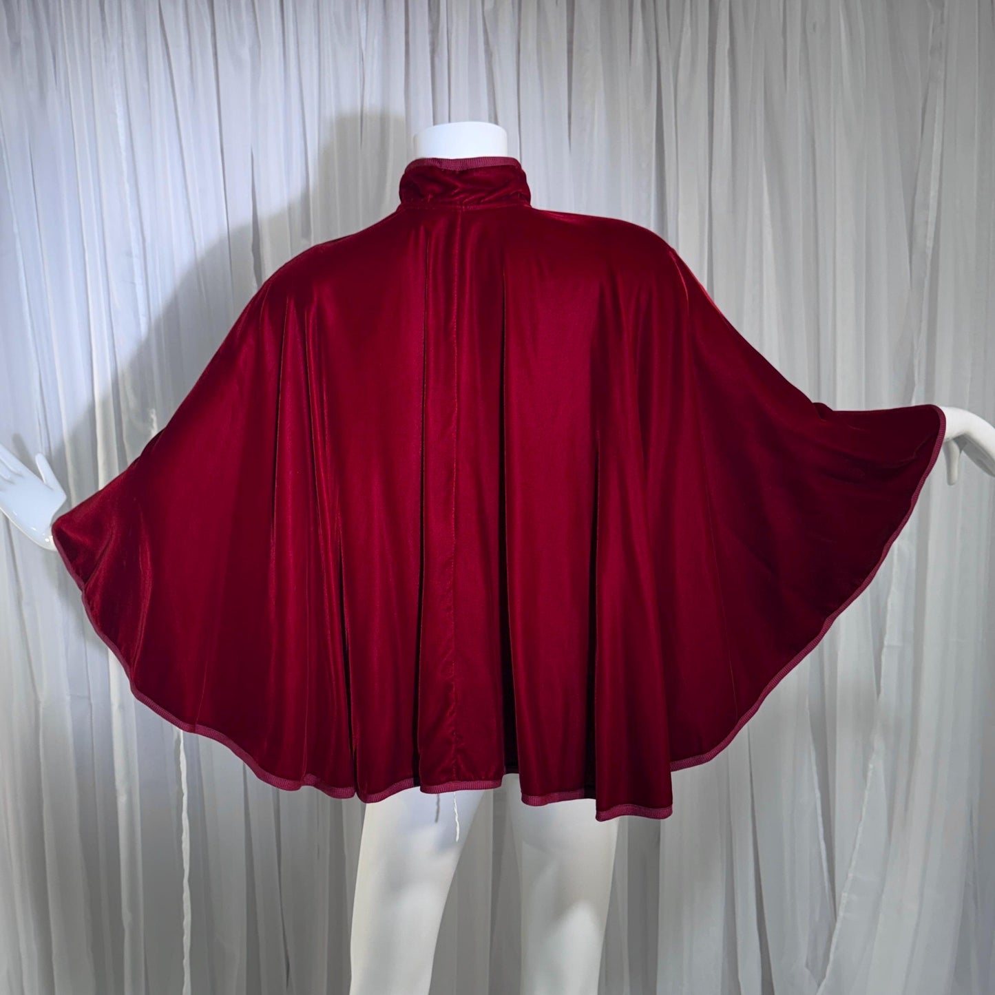 Vintage 1980s Velvet Capelet, I MAGNIN Sylvia Beitscher Ruby Red waist length cape shawl wrap