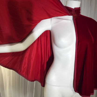 Vintage 1980s Velvet Capelet, I MAGNIN Sylvia Beitscher Ruby Red waist length cape shawl wrap