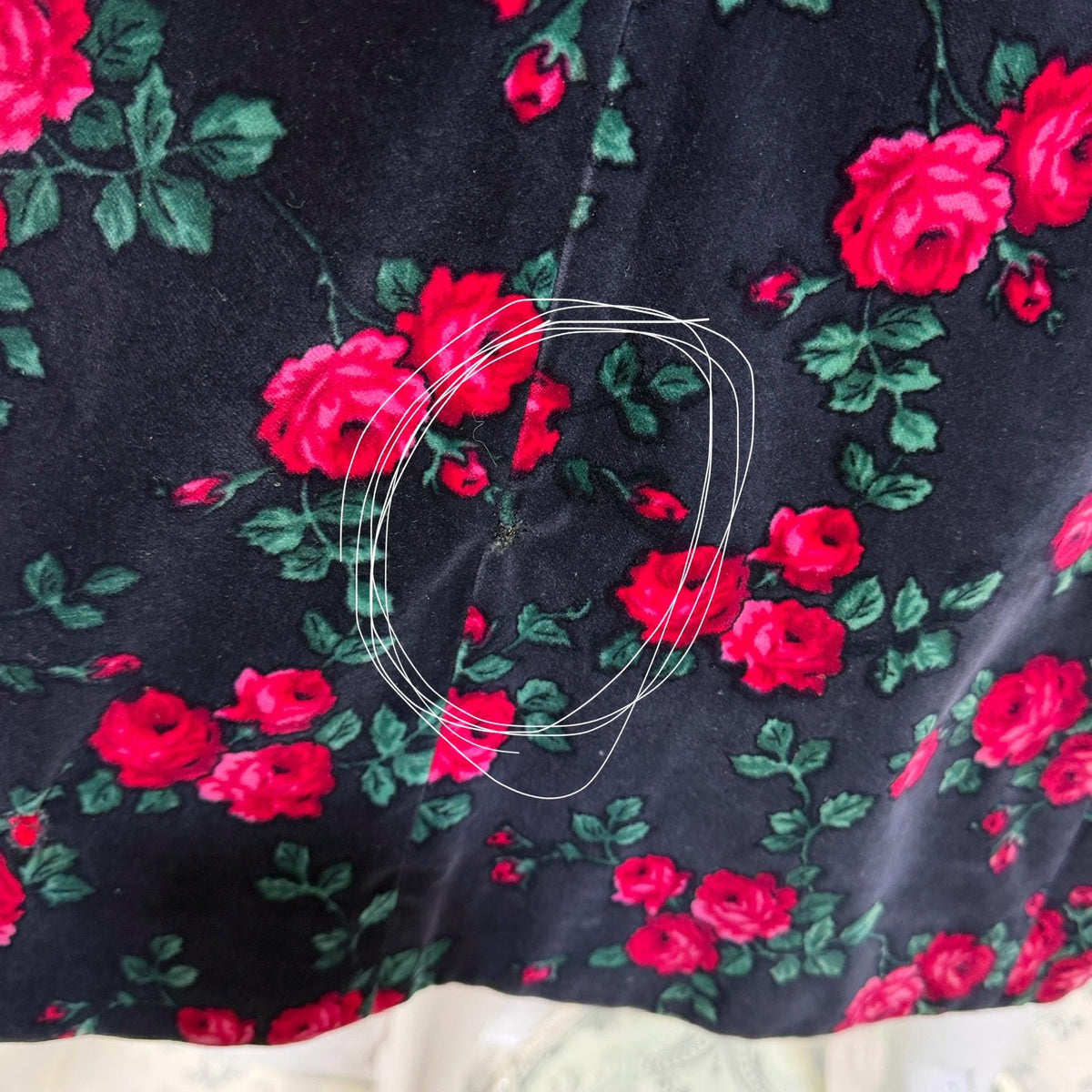 TOWN & COUNTRY vintage 1960s evening coat, black velvet rose print midi coat