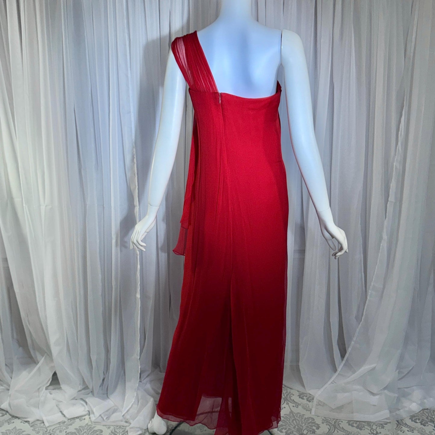 OSCAR de la RENTA vintage 1980s Red Silk evening gown dress, SAKS one shoulder gown Medium