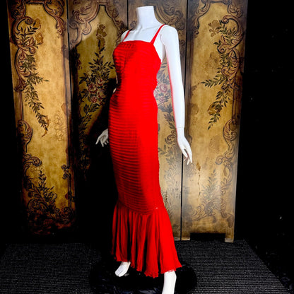 MONDI vintage 1980s Red Silk evening gown dress, tucked sheath gown Medium