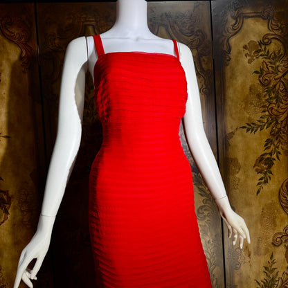 MONDI vintage 1980s Red Silk evening gown dress, tucked sheath gown Medium