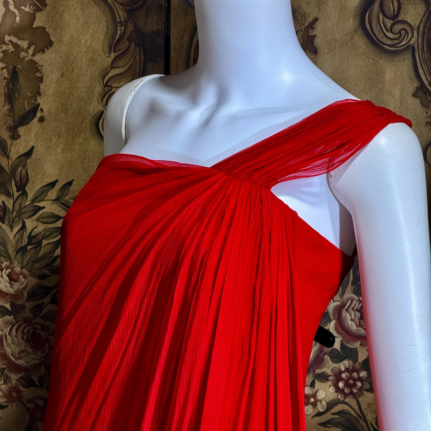 OSCAR de la RENTA vintage 1980s Red Silk evening gown dress, SAKS one shoulder gown Medium