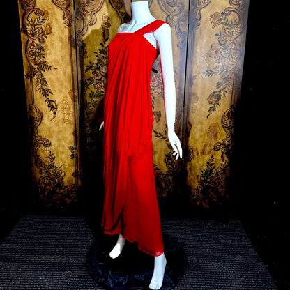 OSCAR de la RENTA vintage 1980s Red Silk evening gown dress, SAKS one shoulder gown Medium