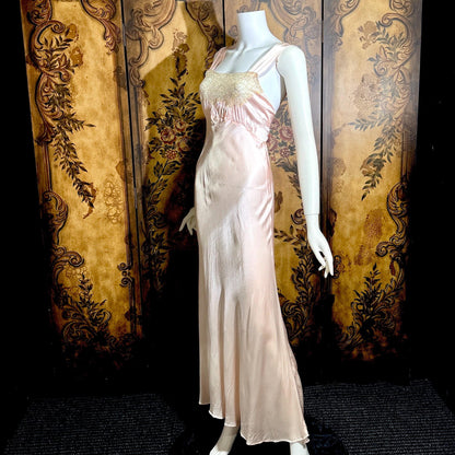 vintage 1930s Nightgown Slip Dress, Shimmering Pink XS lingerie dress