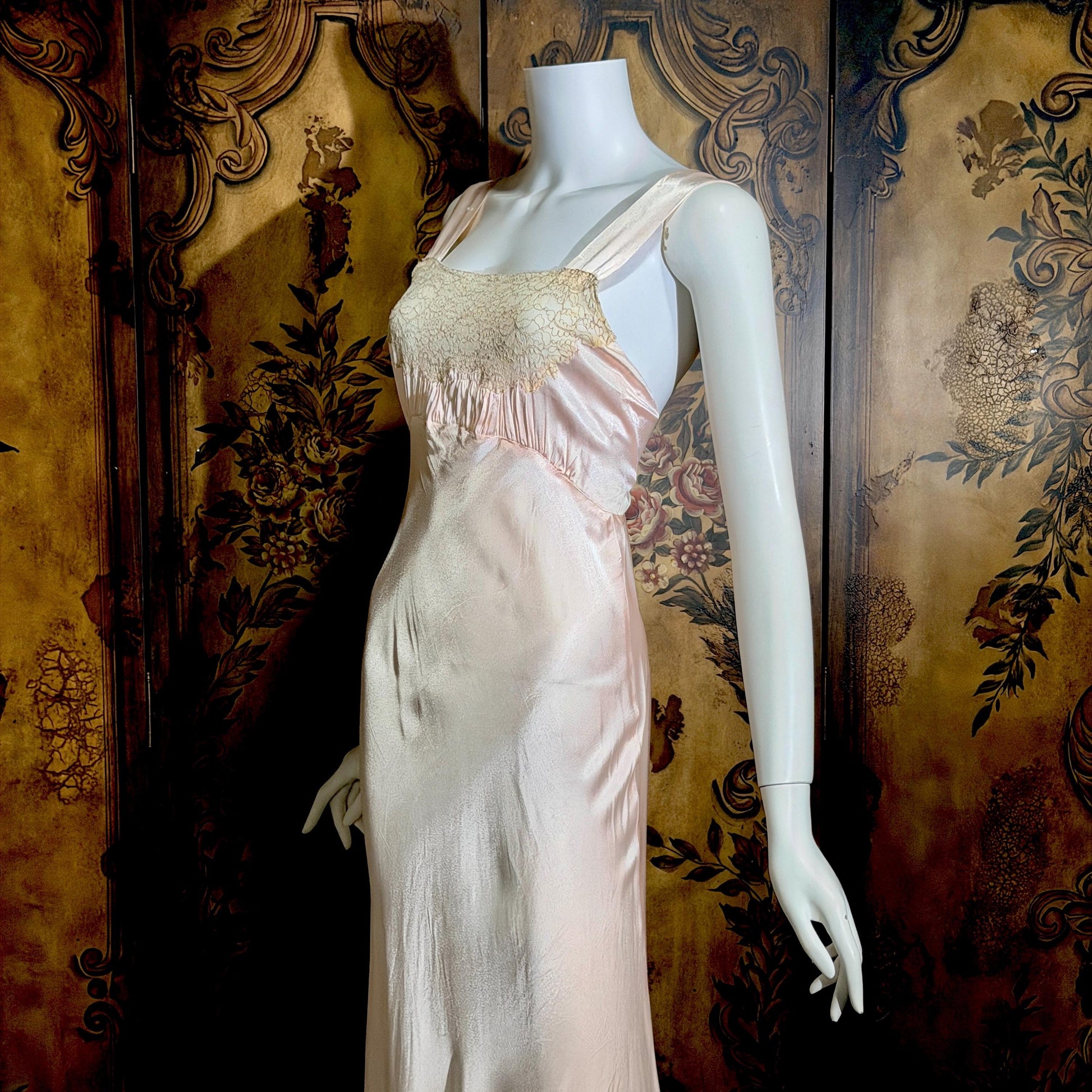 vintage 1930s Nightgown Slip Dress, Shimmering Pink XS lingerie dress