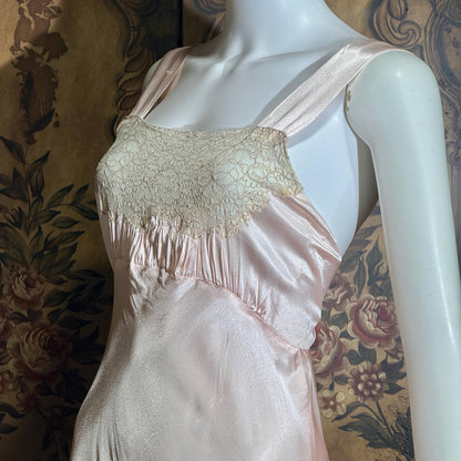 vintage 1930s Nightgown Slip Dress, Shimmering Pink XS lingerie dress
