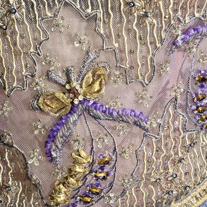 vintage MARY MCFADDEN COUTURE evening gown, 1980s heavily beaded periwinkle strapless gown