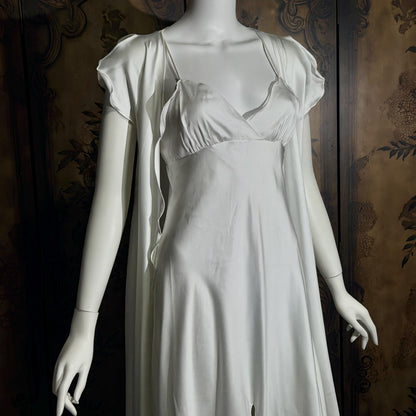 Vintage GEORGETTE TRABOLSI nightgown robe peignoir set, I Magnin 1980s white lingerie dress set