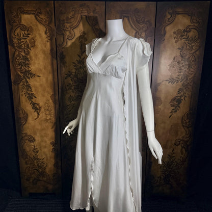 Vintage GEORGETTE TRABOLSI nightgown robe peignoir set, I Magnin 1980s white lingerie dress set