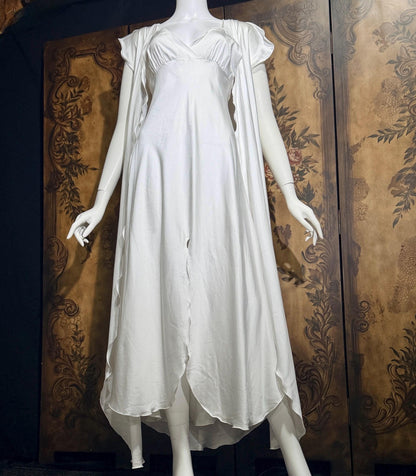 Vintage GEORGETTE TRABOLSI nightgown robe peignoir set, I Magnin 1980s white lingerie dress set