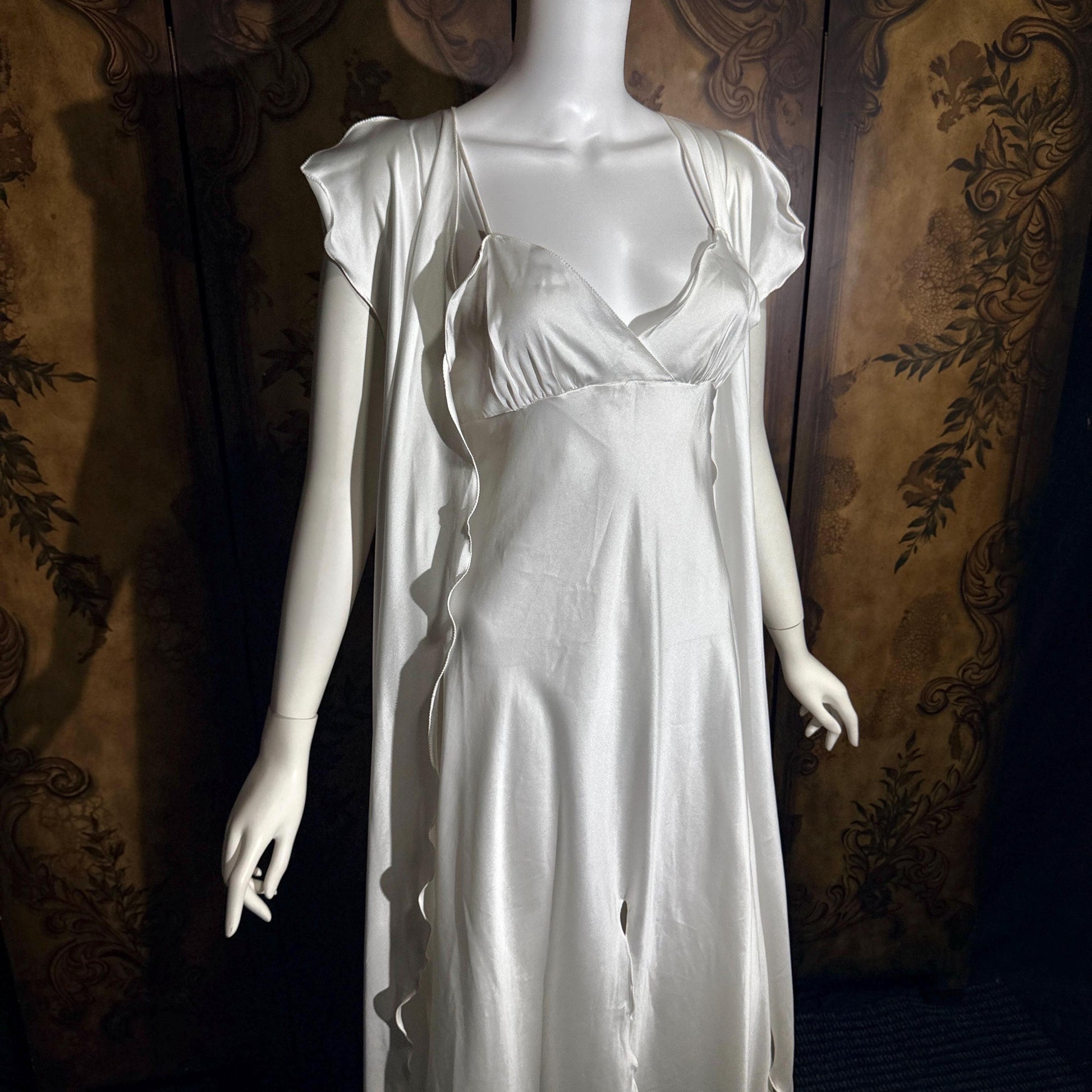 Vintage GEORGETTE TRABOLSI nightgown robe peignoir set, I Magnin 1980s white lingerie dress set