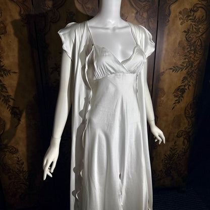 Vintage GEORGETTE TRABOLSI nightgown robe peignoir set, I Magnin 1980s white lingerie dress set