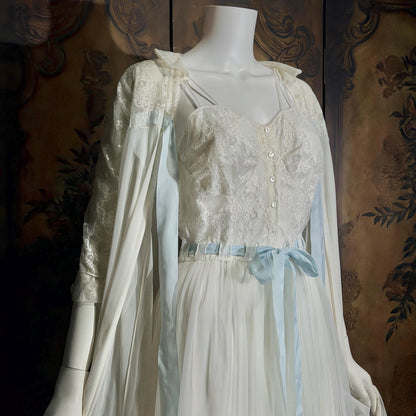 Vintage 1950s EYE-FUL by the Flaums nightgown robe set, white bridal lingerie dress set