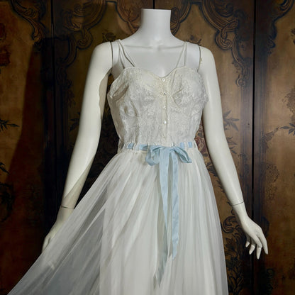 Vintage 1950s EYE-FUL by the Flaums nightgown robe set, white bridal lingerie dress set