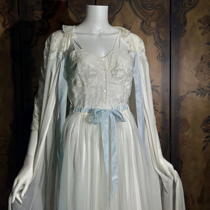 Vintage 1950s EYE-FUL by the Flaums nightgown robe set, white bridal lingerie dress set