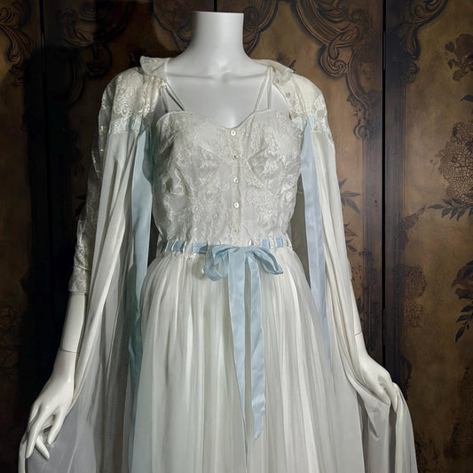 Vintage 1950s EYE-FUL by the Flaums nightgown robe set, white bridal lingerie dress set