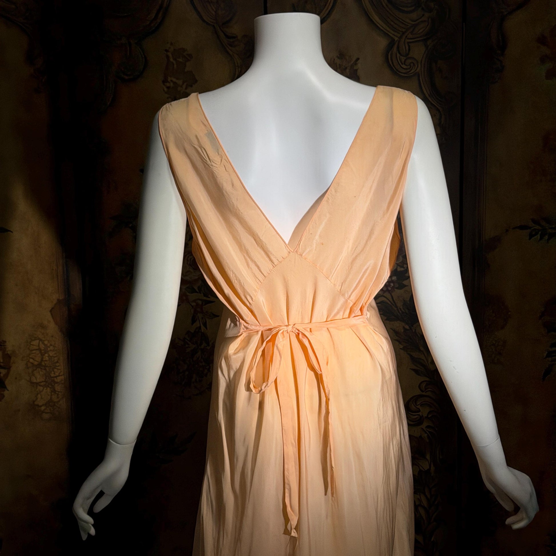 vintage 1930s Peach silk dress, MARSHALL FIELD & CO bias cut lingerie dress, Large