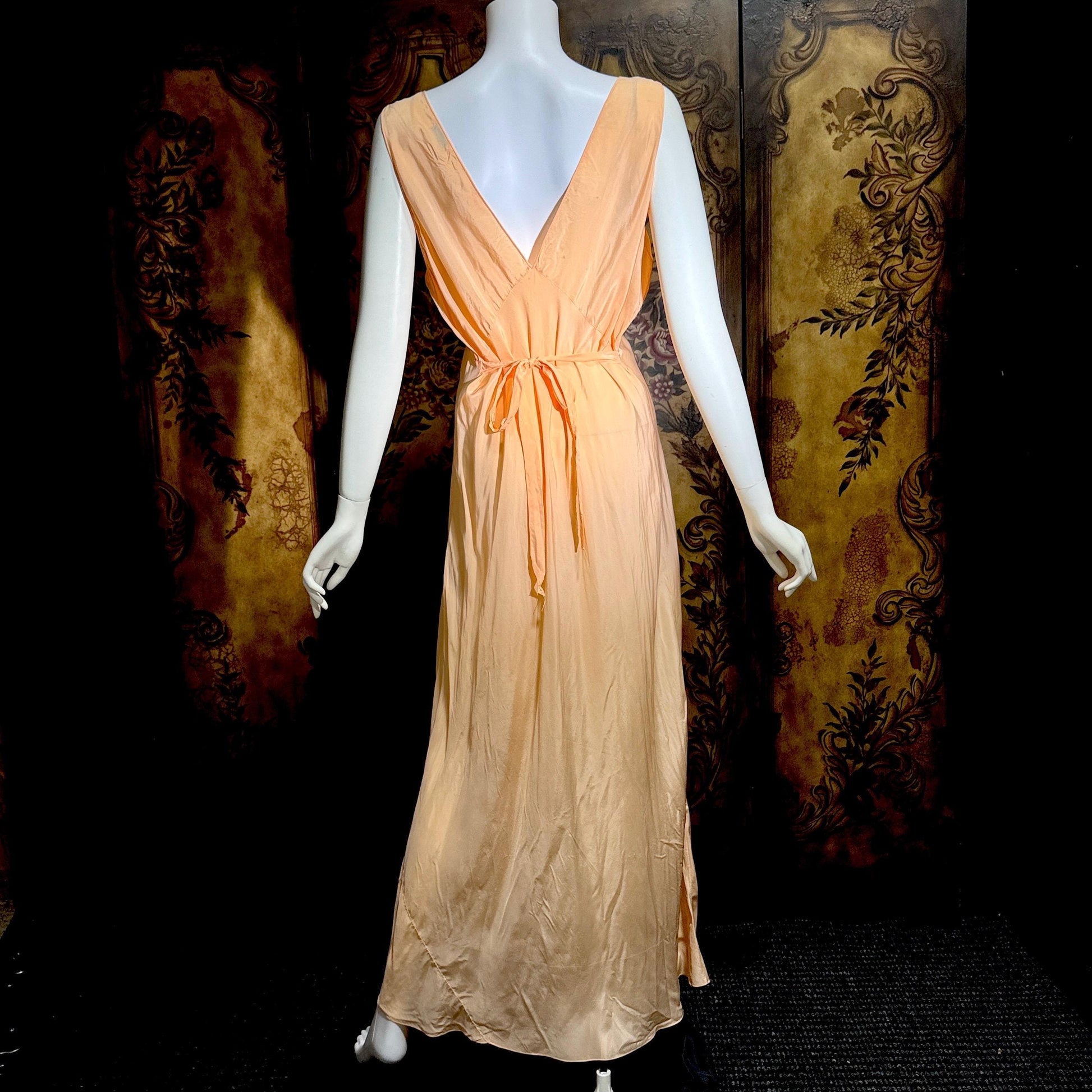 vintage 1930s Peach silk dress, MARSHALL FIELD & CO bias cut lingerie dress, Large