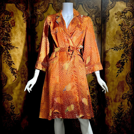 Vintage 1940s Chinoiserie Silk Dressing Gown Robe, EILEEN KERSHAW Hong Kong Satin Housecoat