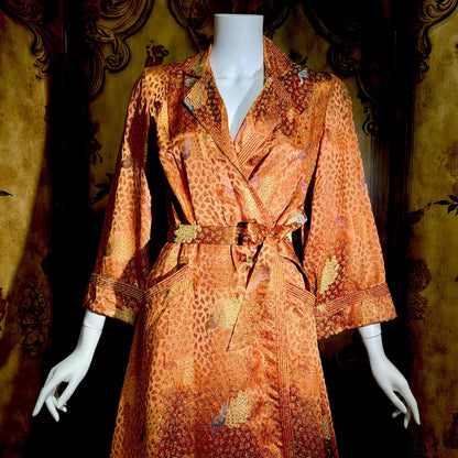 Vintage 1940s Chinoiserie Silk Dressing Gown Robe, EILEEN KERSHAW Hong Kong Satin Housecoat
