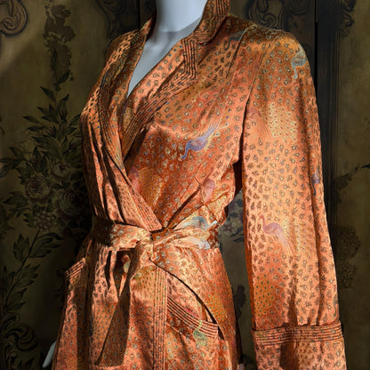 Vintage 1940s Chinoiserie Silk Dressing Gown Robe, EILEEN KERSHAW Hong Kong Satin Housecoat