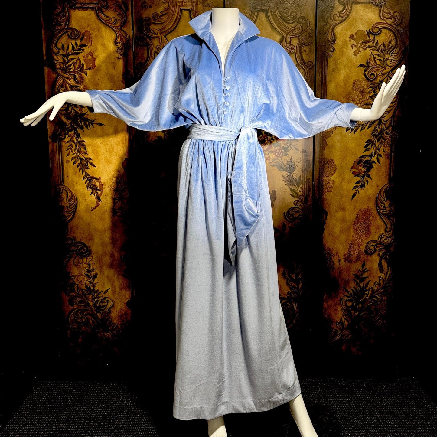 Vintage LUCIE ANN BEVERLY Hills Hostess dress, 1970s Blue velour lounge dressing gown