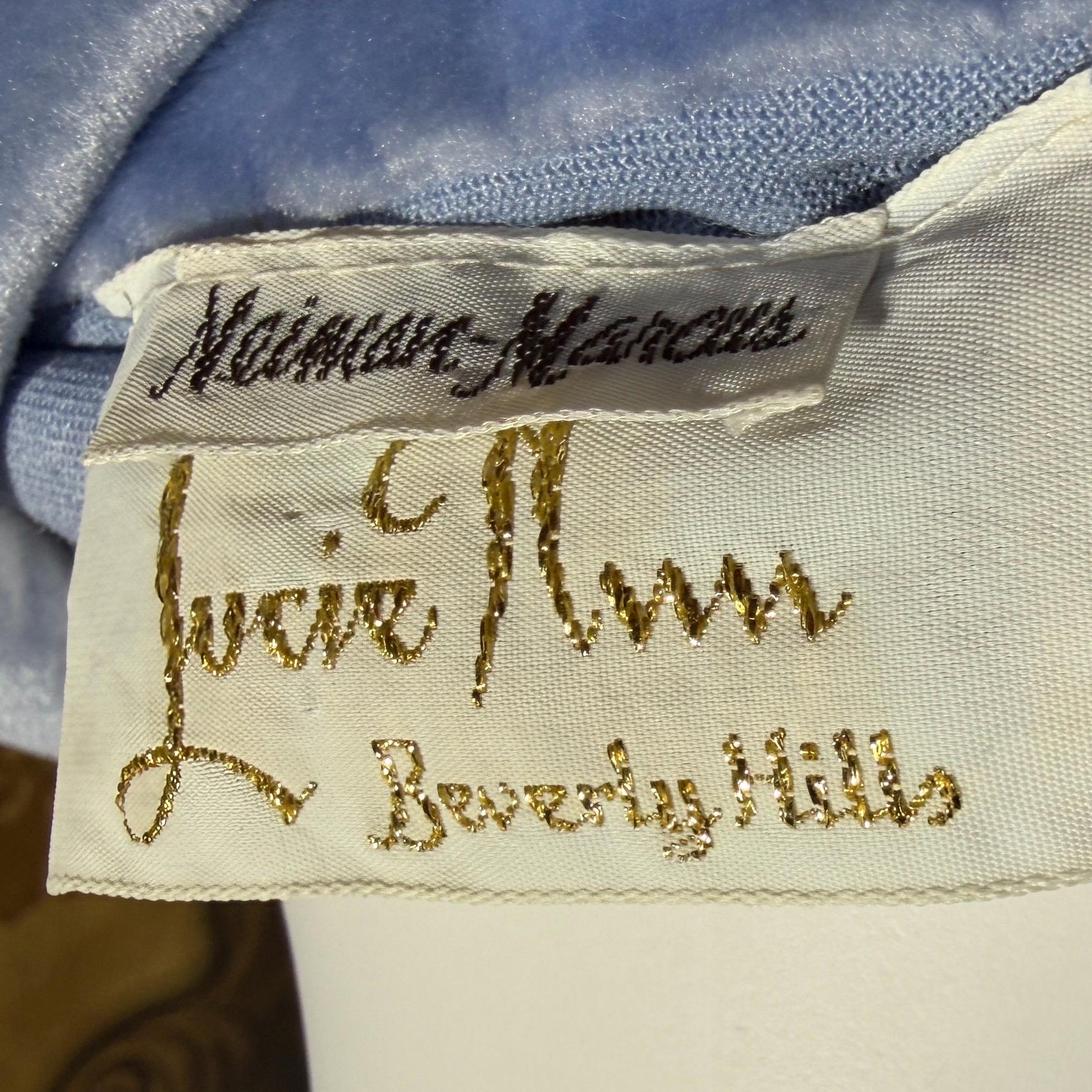 Vintage LUCIE ANN BEVERLY Hills Hostess dress, 1970s Blue velour lounge dressing gown