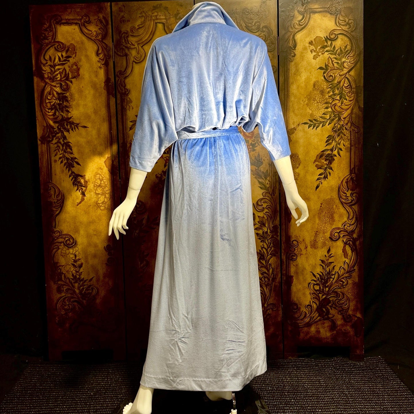 Vintage LUCIE ANN BEVERLY Hills Hostess dress, 1970s Blue velour lounge dressing gown