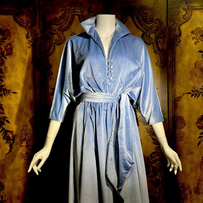 Vintage LUCIE ANN BEVERLY Hills Hostess dress, 1970s Blue velour lounge dressing gown