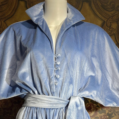 Vintage LUCIE ANN BEVERLY Hills Hostess dress, 1970s Blue velour lounge dressing gown