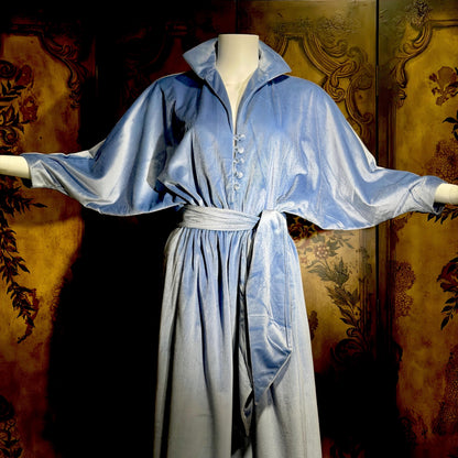 Vintage LUCIE ANN BEVERLY Hills Hostess dress, 1970s Blue velour lounge dressing gown